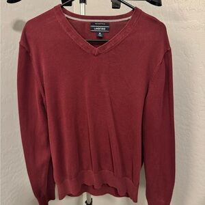Lands End Men’s Supima Cotton V-Neck Sweater Medium Burgundy